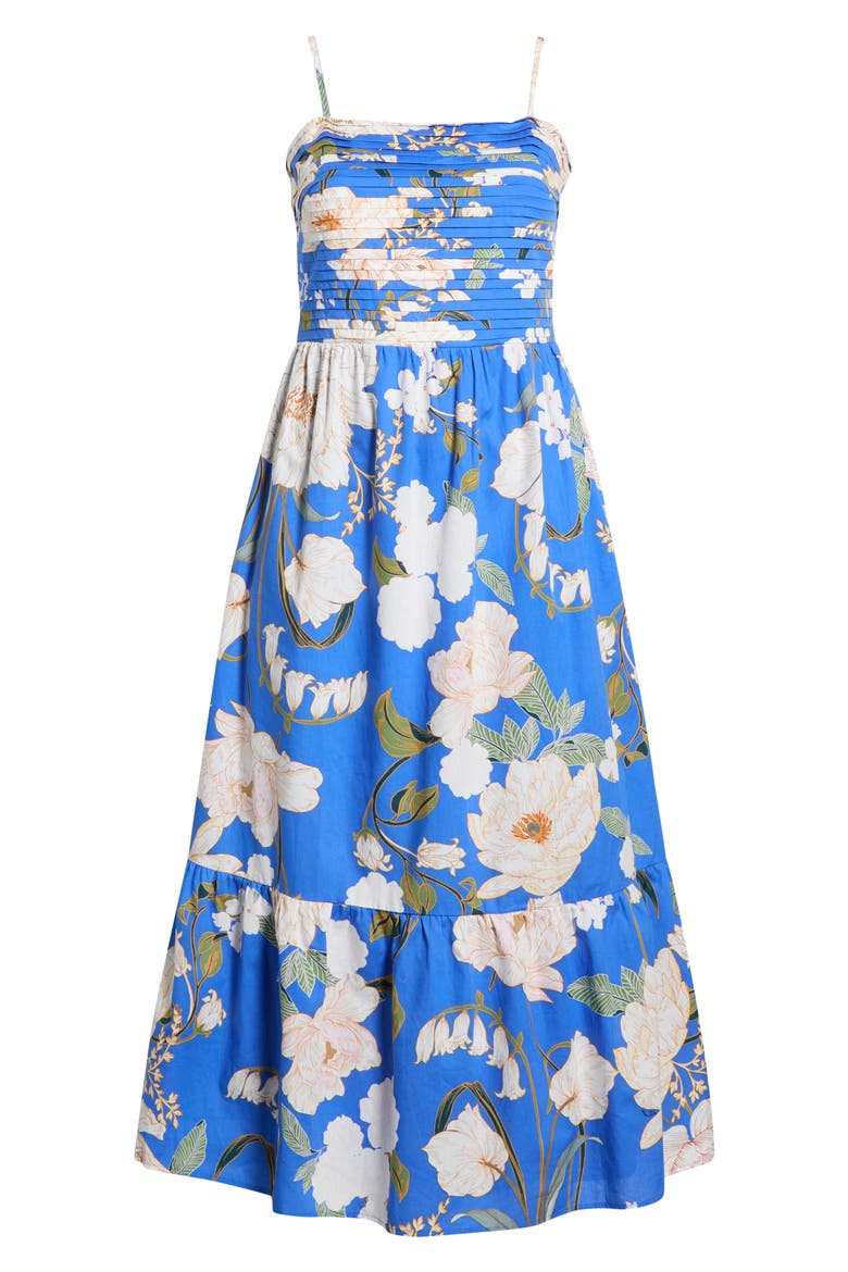 Roswell Sima Pleated Floral Maxi Dress, Alternate, color, BLUE-CREAM