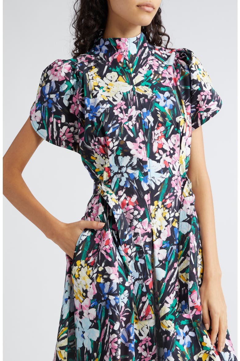 Flowerworks Cotton Midi Dress, Alternate, color, BLACK MULTI