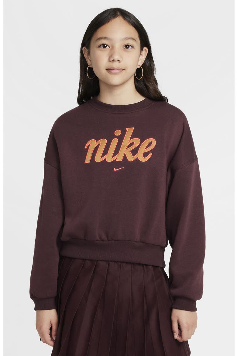 Kids' Sportswear Graphic Sweatshirt, Main, color, 652 BURGUNDY CRUSH/HOT PUNCH