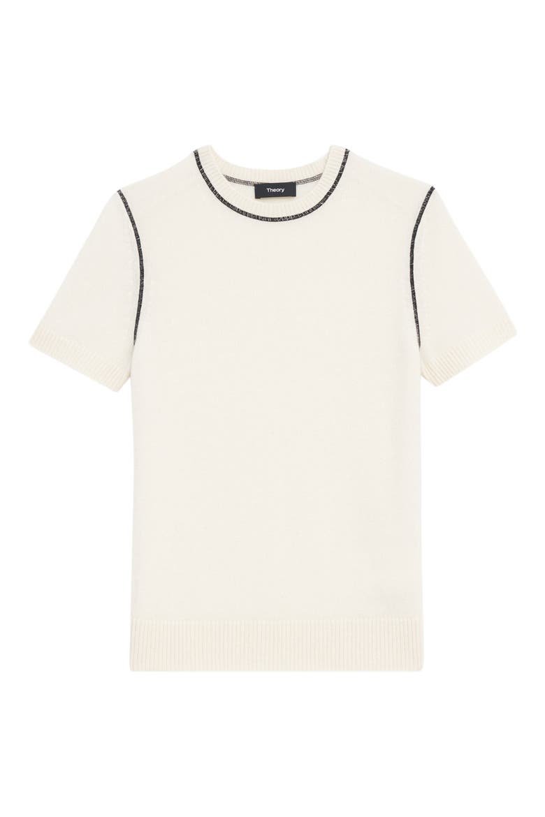 Basic Short Sleeve Cashmere Sweater, Alternate, color, IVORY/ BLACK - C74