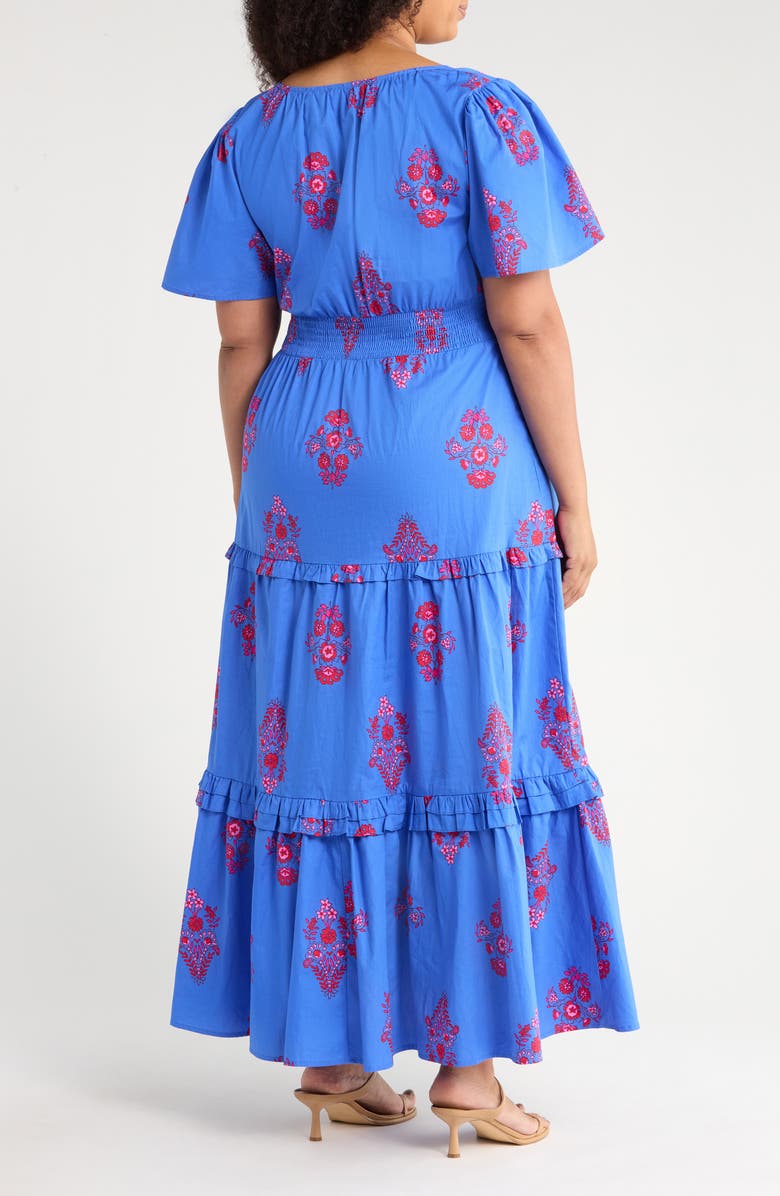 SUGARLIPS Shayna Floral Palmer Tiered Cotton Poplin Maxi Dress, Alternate, color, Blue/ Pinks