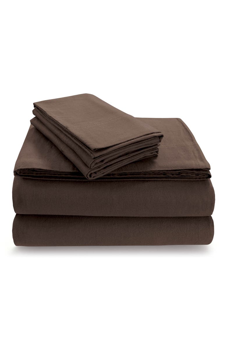 Solid Flannel Fitted Sheet, Main, color, CHOCOLATE