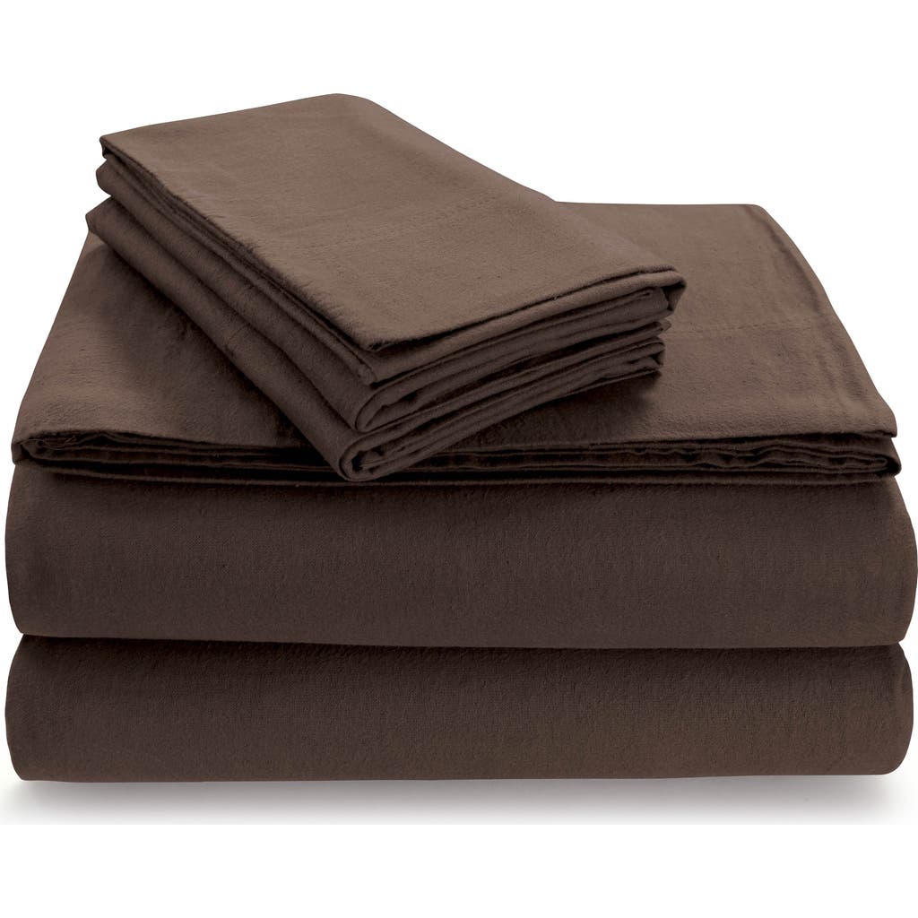 Azores Home Solid Flannel Sheet Set In Brown