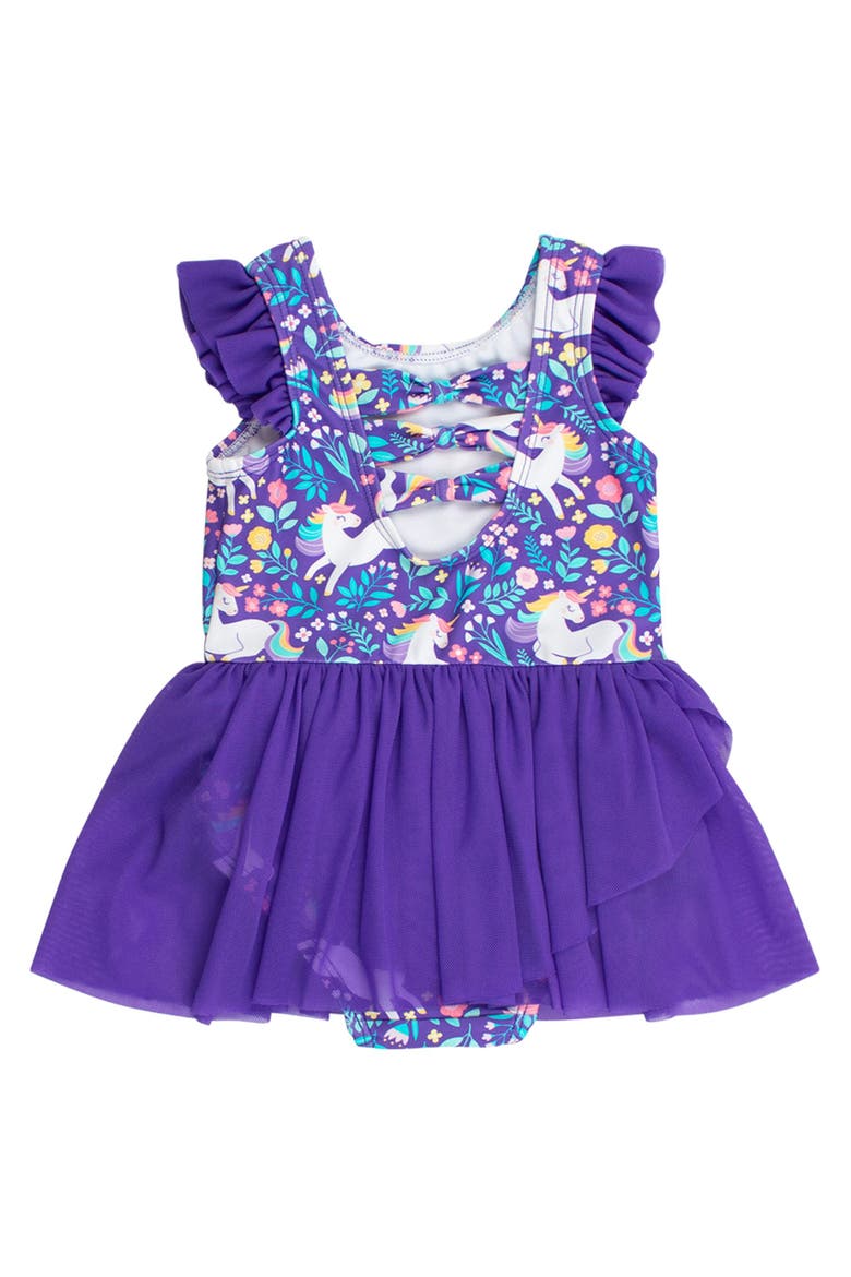Girls Flutter Sleeve Leotard, Alternate, color, Unicorn Meadow