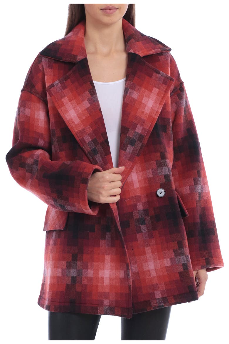 Geo Pattern Double Breasted Coat, Main, color, RED GEO