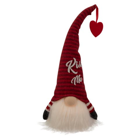 14" Lighted Red Striped 
Kiss Me
 Valentine
s Day Gnome