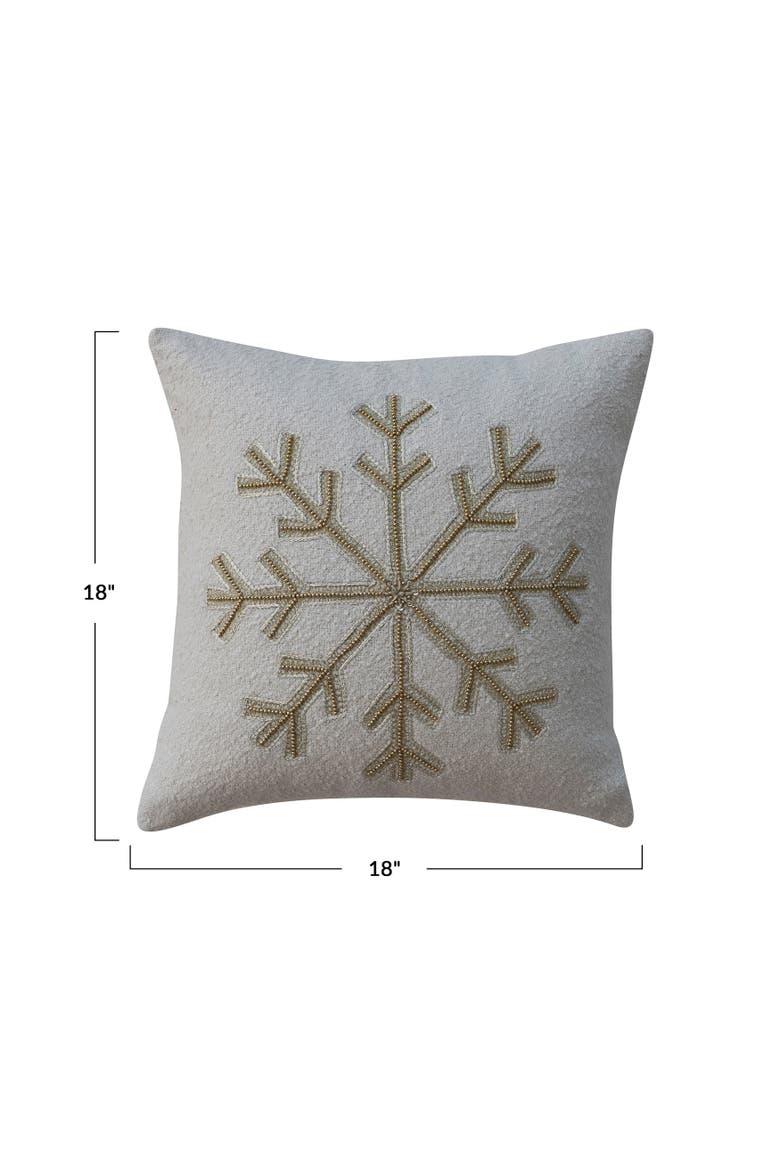 Cotton Boucle Pillow with Embroidered Snowflake and Beads, Alternate, color, Gold and Cream