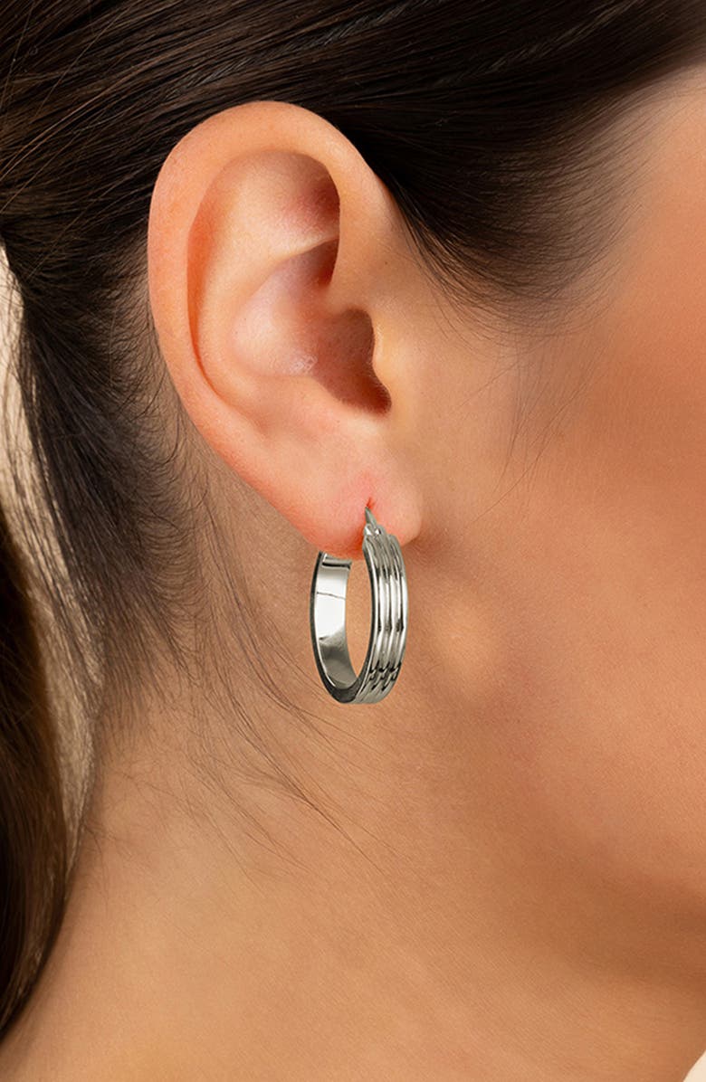 Sterling Forever Hannah Ribbed Hoop Earrings, Alternate, color, Silver