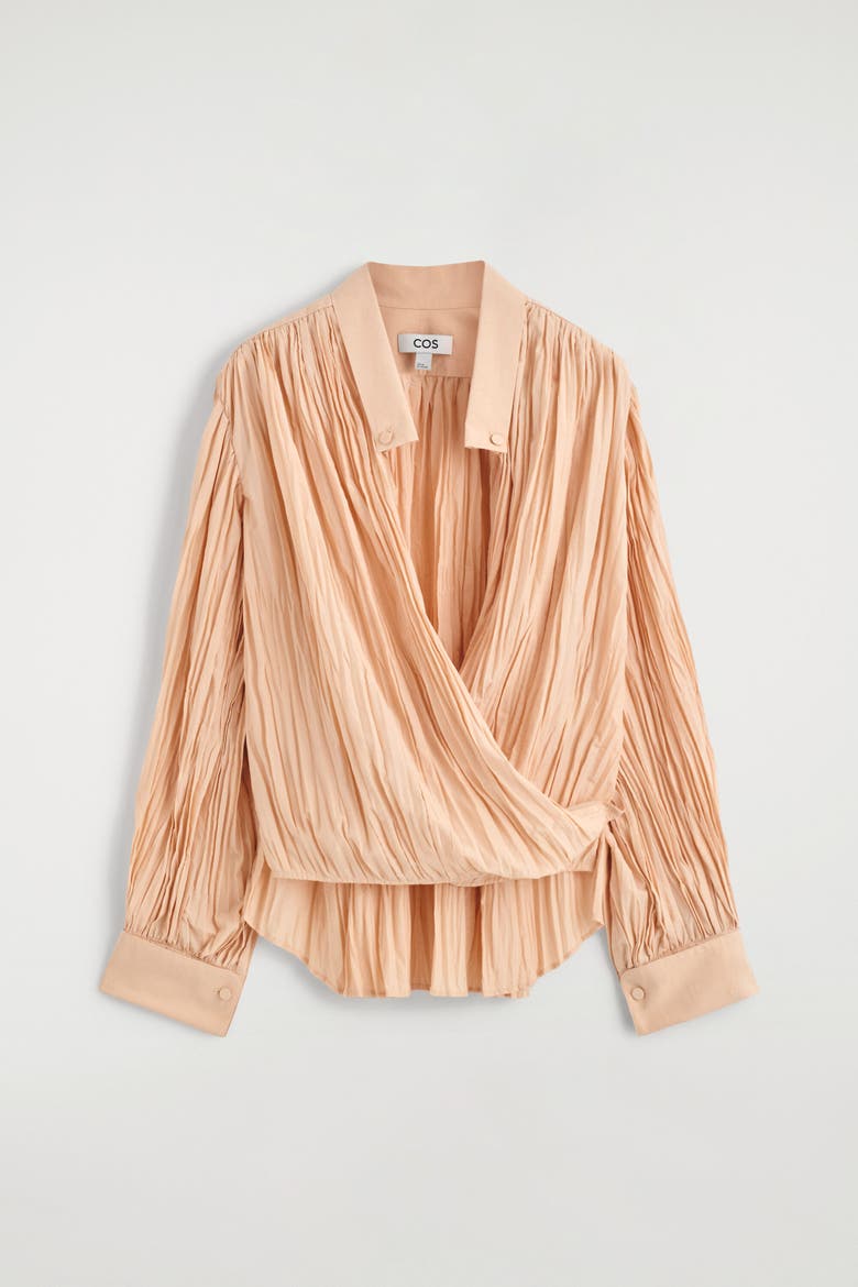 Crinkled Wrap-over Blouse, Alternate, color, BEIGE