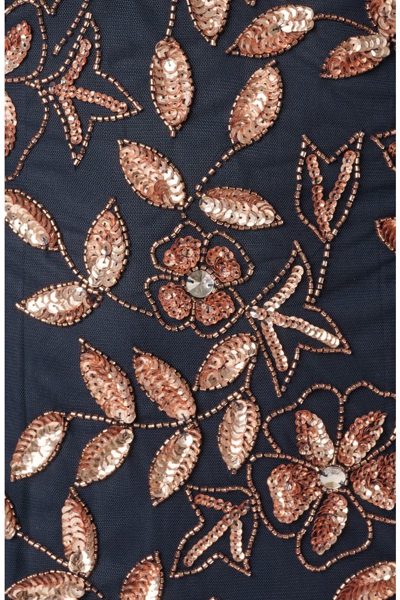 Floral Embroidered Beaded Trumpet Gown, Alternate, color, NAVY/ ROSE GOLD
