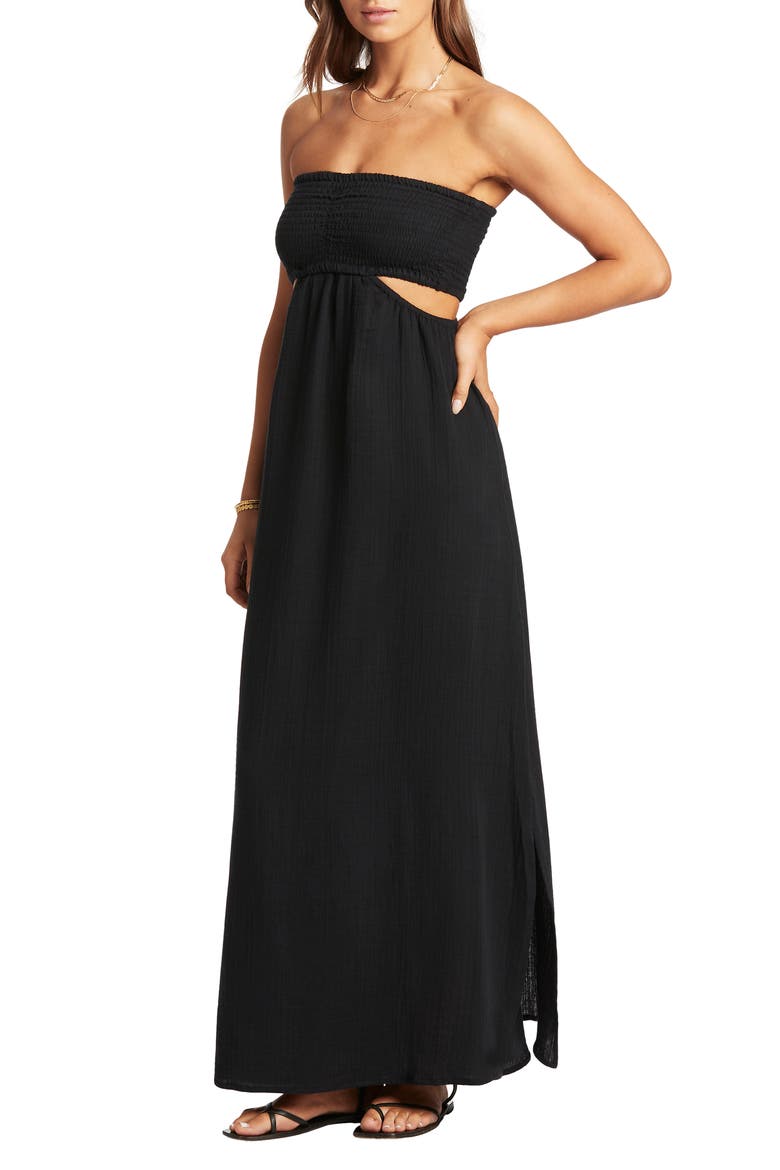 Smocked Bodice Cotton Seersucker Cover-Up Dress, Alternate, color, BLACK