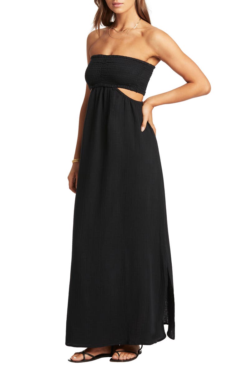 Sea Level Smocked Bodice Cotton Seersucker Cover-Up Dress, Alternate, color, Black