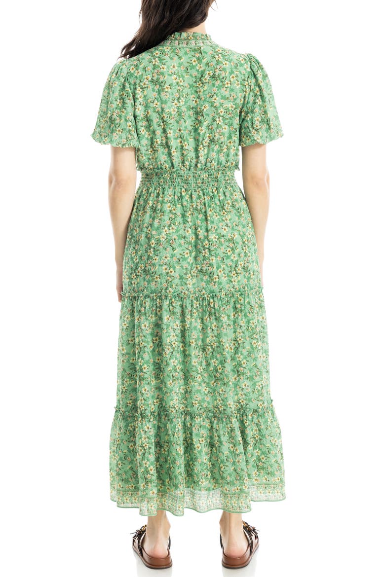V-Neck Short Sleeve Tiered Maxi Dress, Alternate, color, GREEN TOSSED MEADOW
