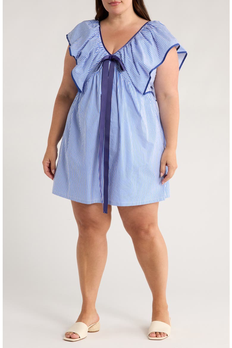 Sherah Striped Cotton Babydoll Minidress, Main, color, BLUE/ WHITE