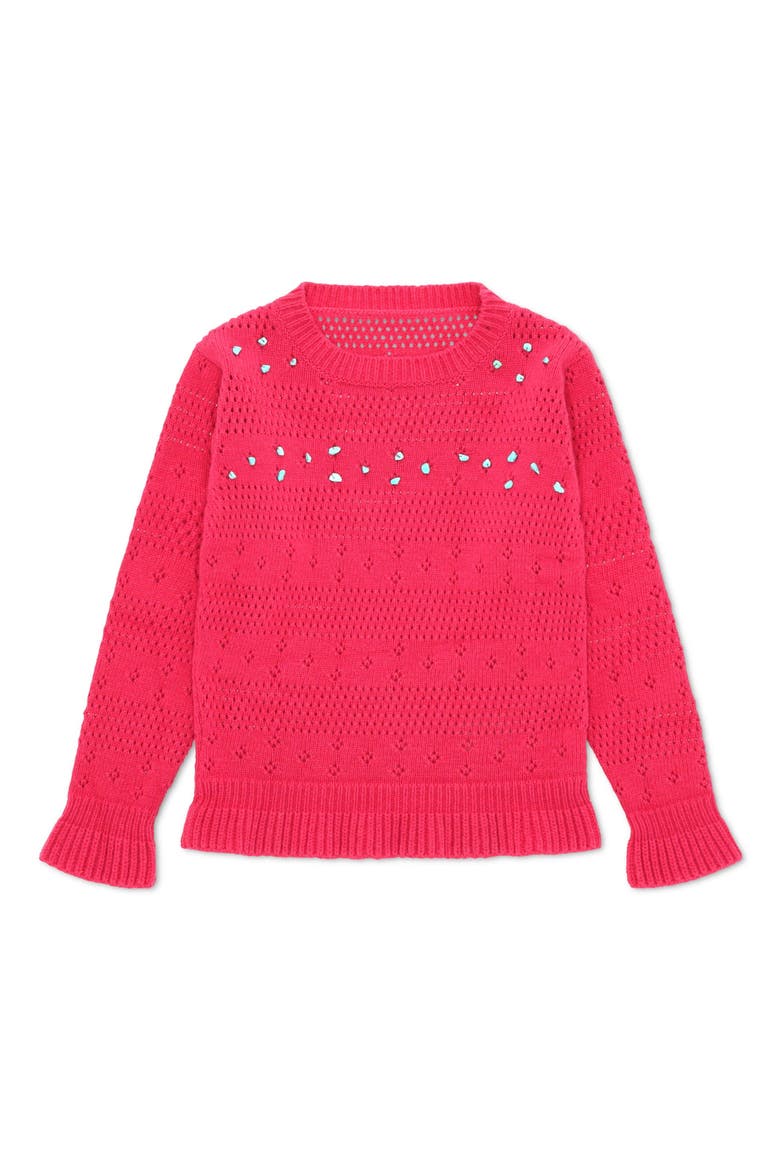 Turquoise Beaded Crew Neck Sweater, Main, color, Red