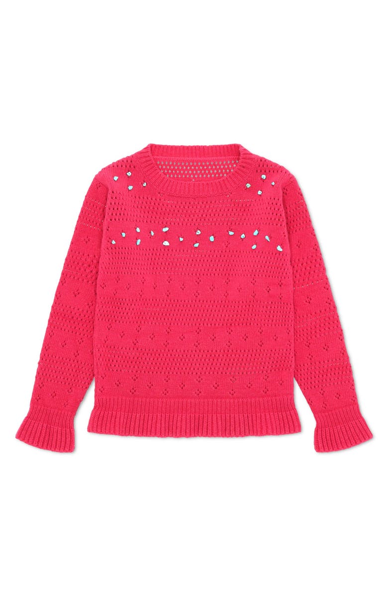 Fortela Turquoise Beaded Crew Neck Sweater, Main, color, Red