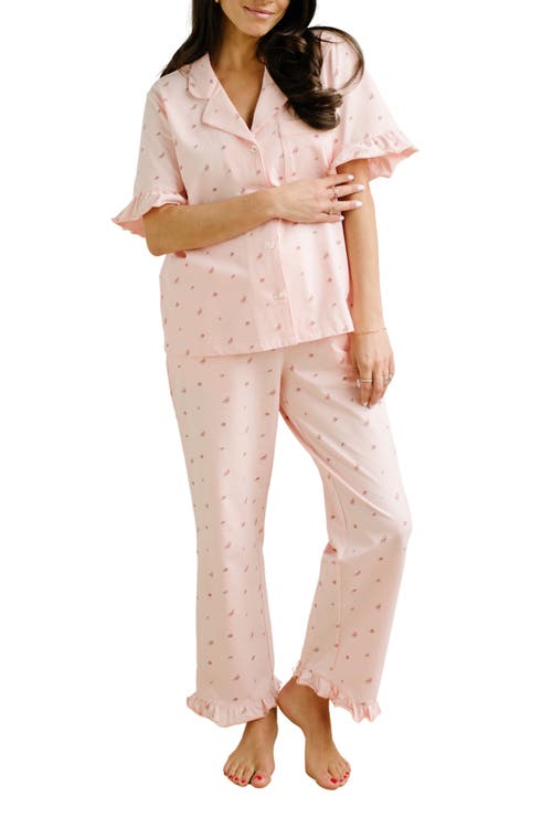 NOON NOON STRETCH COTTON RUFFLE PAJAMA SET
