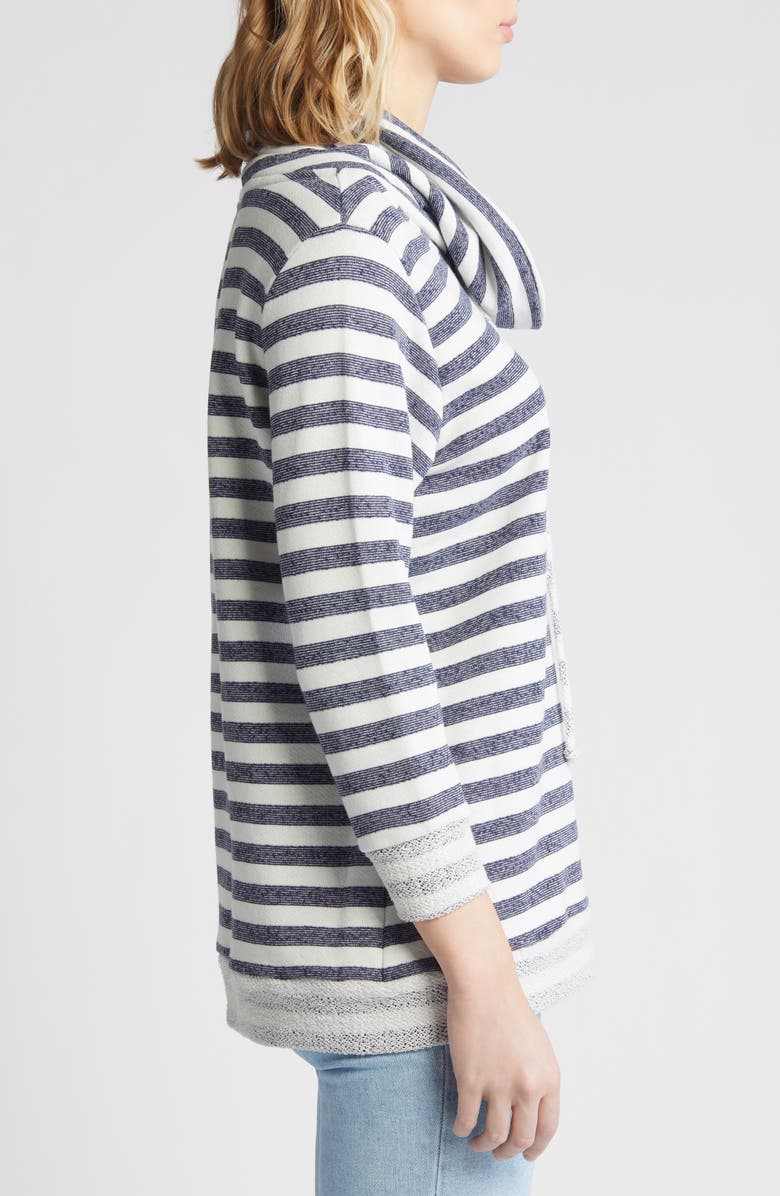 Loveappella Cowl Tie Stripe Pullover, Alternate, color, Navy White
