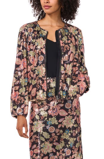VINCE CAMUTO VINCE CAMUTO FLORAL SEQUIN BOMBER JACKET 