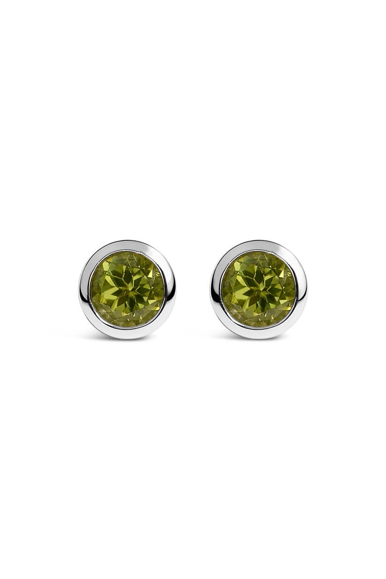 .925 Sterling Silver 6MM Bezel Set Created Gemstone Solitaire Stud Earrings, Main, color, Green Peridot