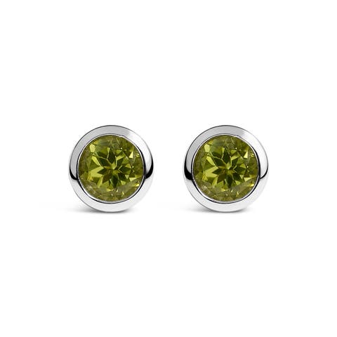 .925 Sterling Silver 6MM Bezel Set Created Gemstone Solitaire Stud Earrings