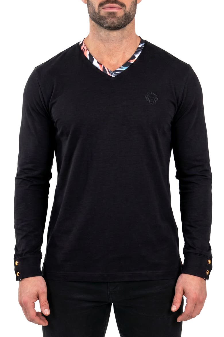 Edison Stretch Cotton Long Sleeve V-Neck T-Shirt, Main, color, BLACK
