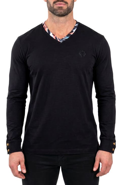 Edison Stretch Cotton Long Sleeve V-Neck T-Shirt