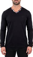 Maceoo Edison Stretch Cotton Long Sleeve V-Neck T-Shirt