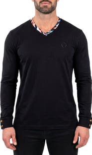 Maceoo Edison Stretch Cotton Long Sleeve V-Neck T-Shirt