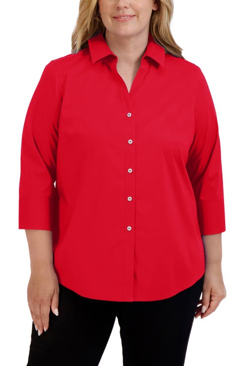 Mary Non-Iron Stretch Cotton Button-Up Shirt (Plus)
