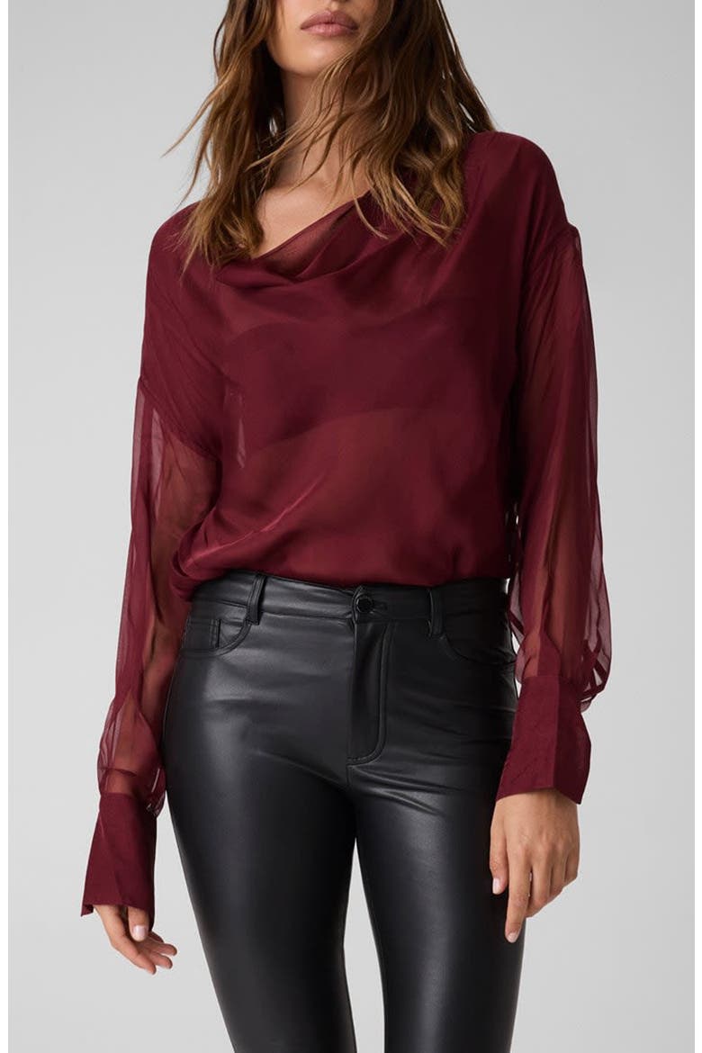 Silk Chiffon Shawl Neck Bodysuit, Main, color, F5ZB-DARK