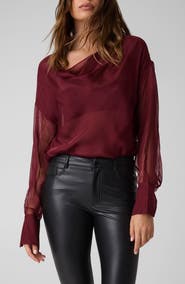 GUESS Silk Chiffon Shawl Neck Bodysuit