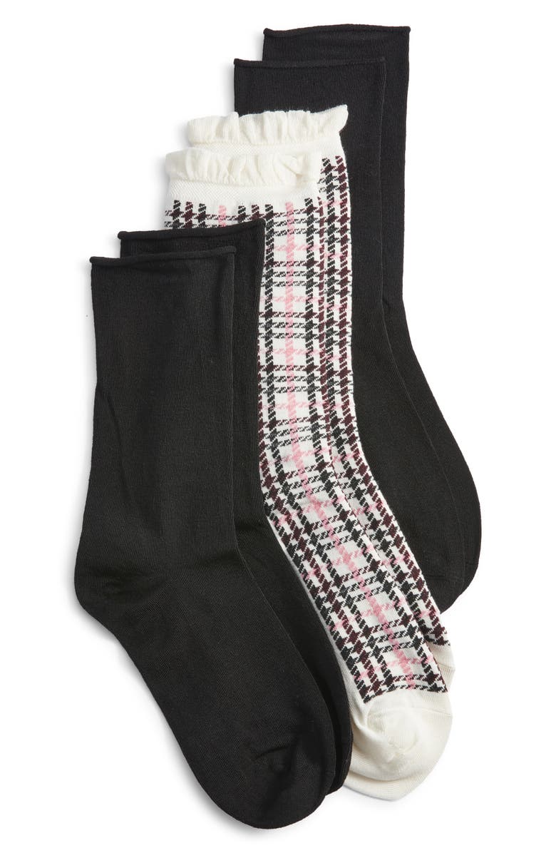 K Bell Socks Assorted 3-Pack Roll Top Crew Socks, Main, color, Asstorted Black