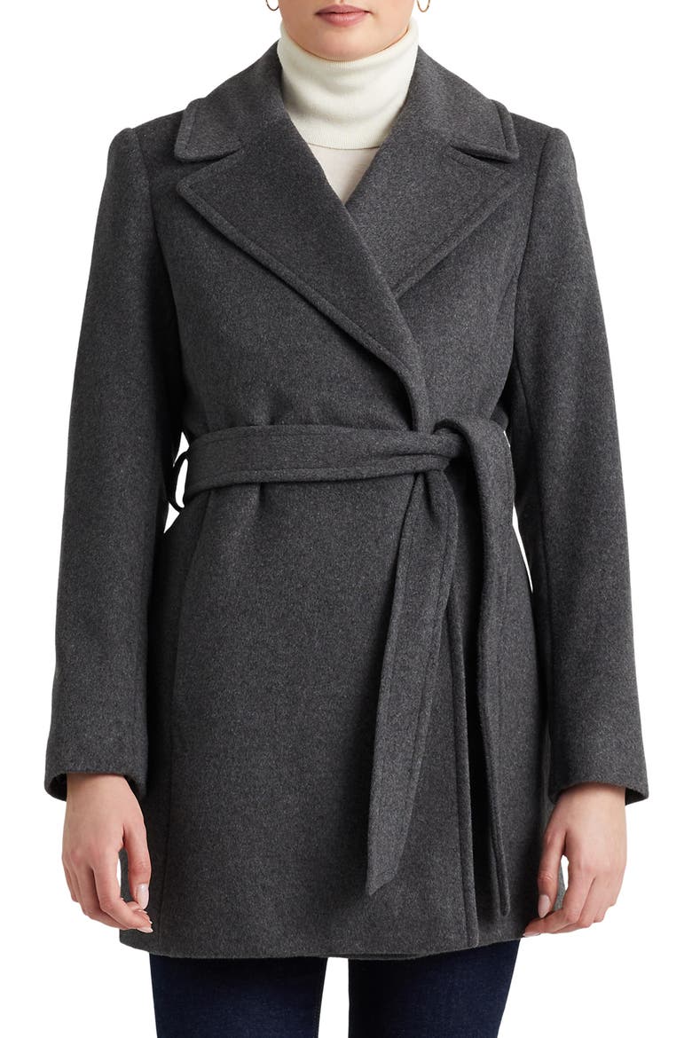 Belted Wool Blend Coat, Main, color, DF GREY