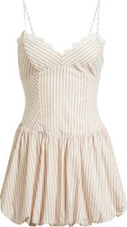 KITTENISH Stripe Drop Waist Bubble Hem Cotton Dress