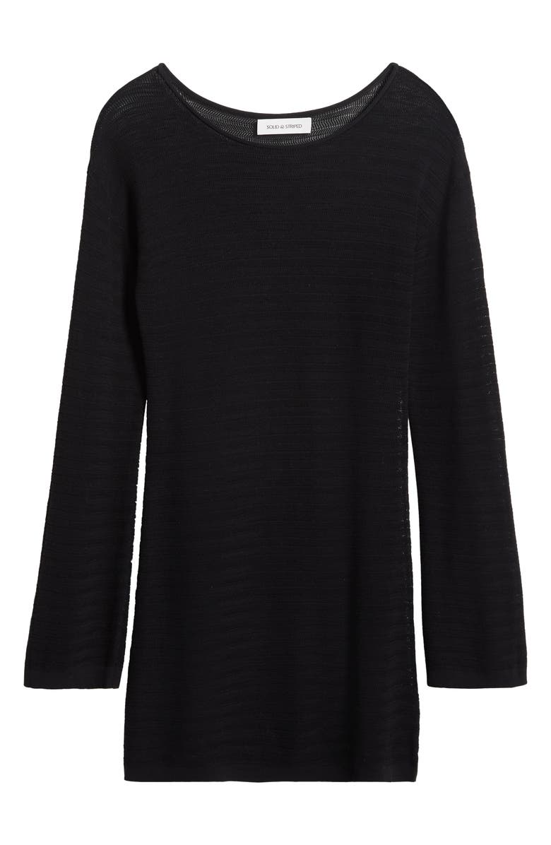 Solid & Striped The Nicki Rib Long Sleeve Linen Blend Cover-Up Dress, Alternate, color, Noir