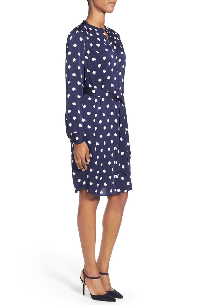 Nordstrom Collection 'Darlington' Print Silk Tie Front Shirtdress, Alternate, color, Navy Evening Irregular Dot