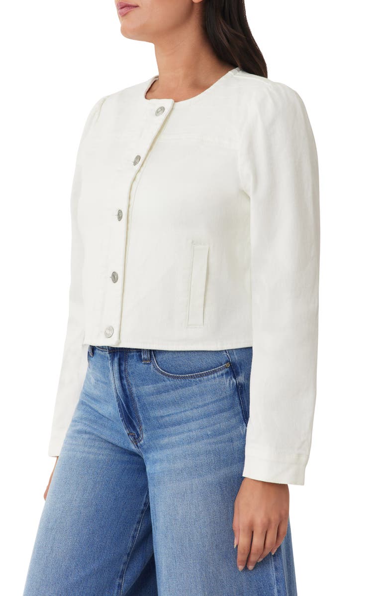 Kensie Collarless Crop Denim Jacket, Alternate, color, White