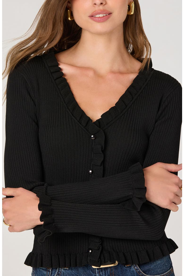 Ruffle Hem Button-Up Cardigan, Alternate, color, BLACK
