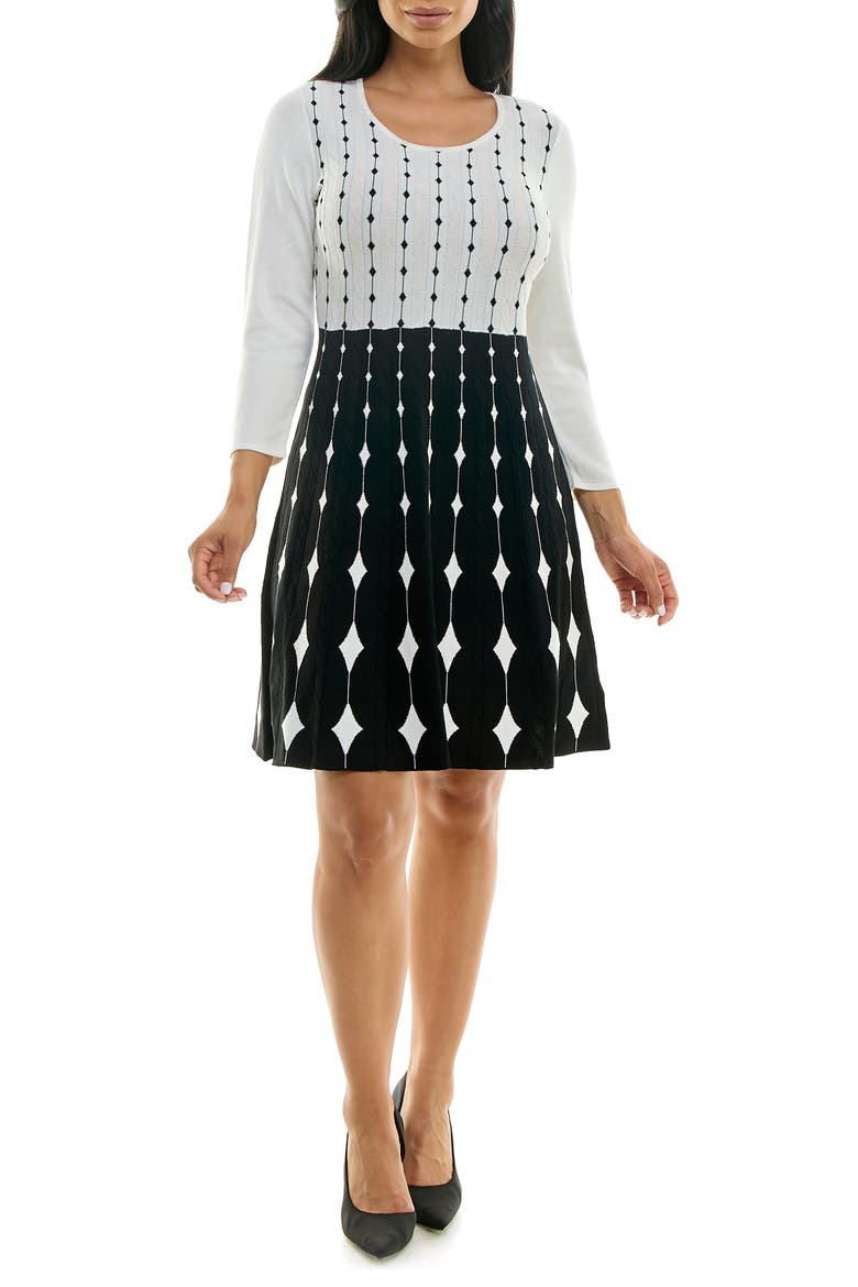 Two-Tone Fit & Flare Sweater Dress, Main, color, IVORY/ BLACK