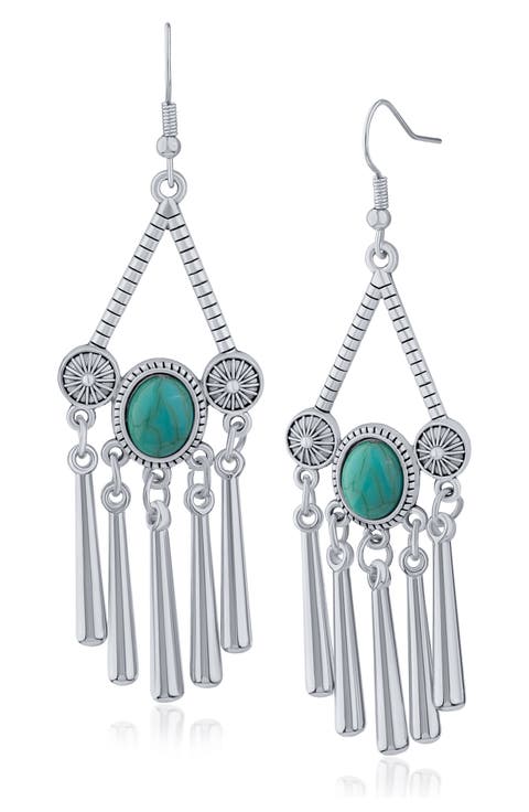 Southwestern Faux Turquoise Fringe Drop Earrings
