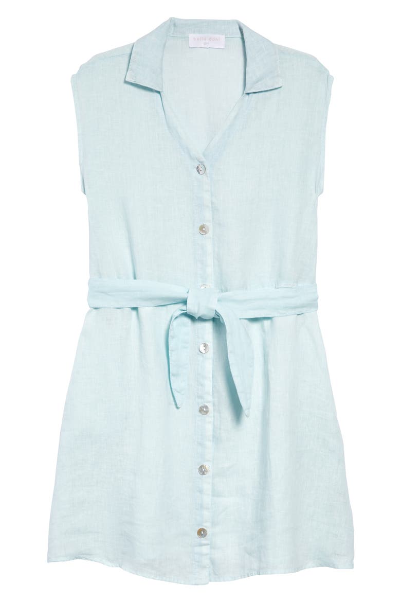 Belted Linen Shirtdress, Main, color, SEA MIST