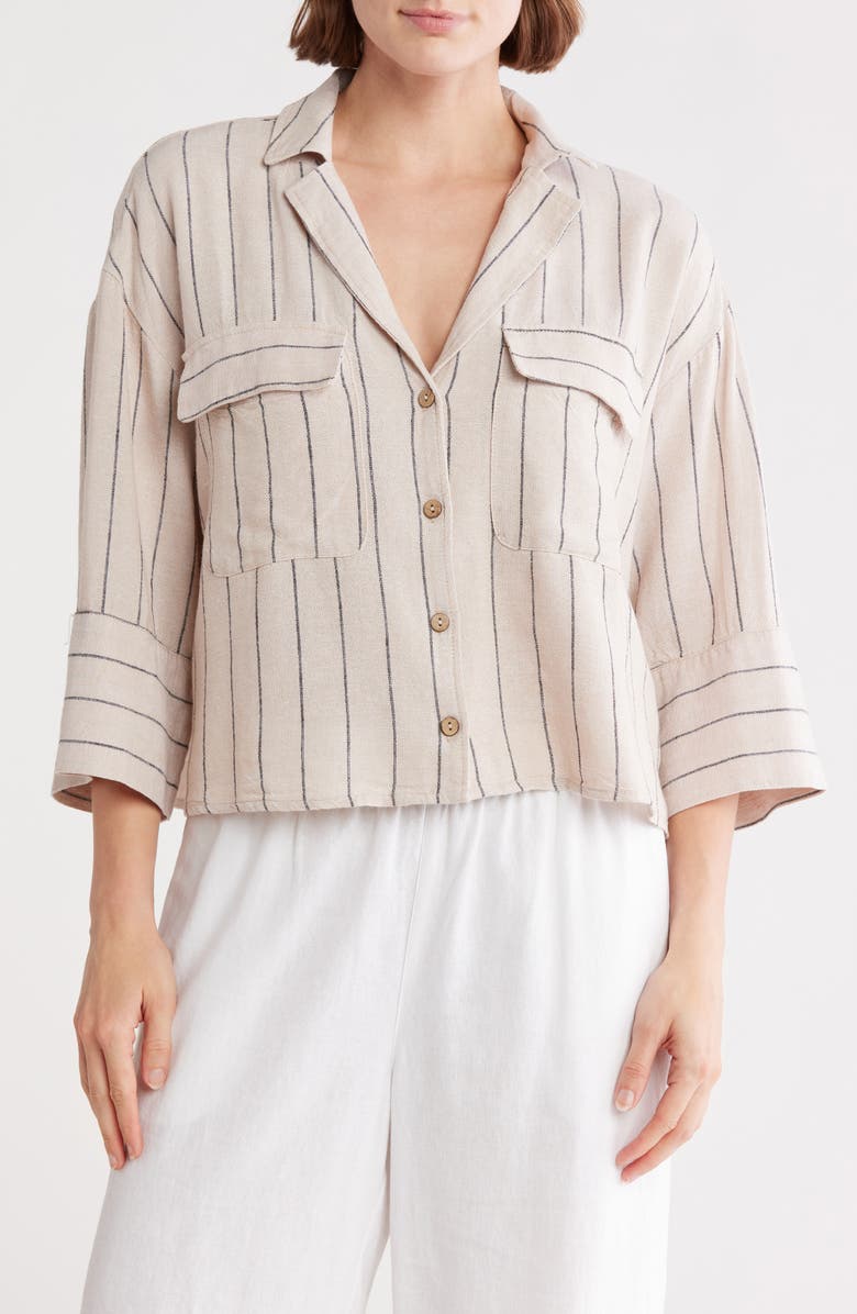 Ellen Tracy Boxy Cuffed Sleeve Button-Down Shirt, Main, color,