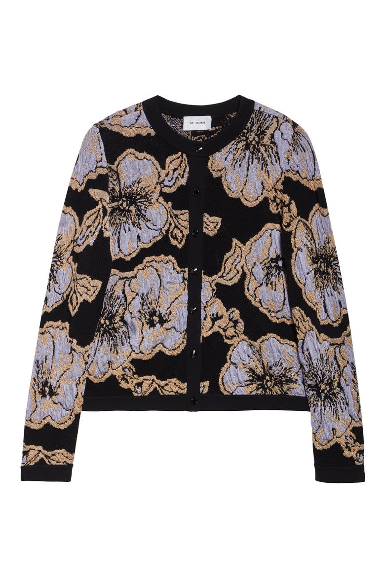 Floral Jacquard Cardigan, Alternate, color, BLACK/ HYDRANGEA MULTI