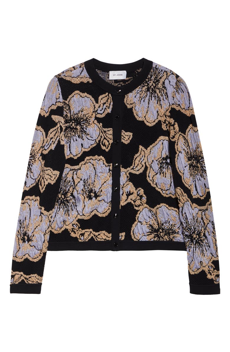 ST. JOHN Floral Jacquard Cardigan, Alternate, color, Black/ Hydrangea Multi