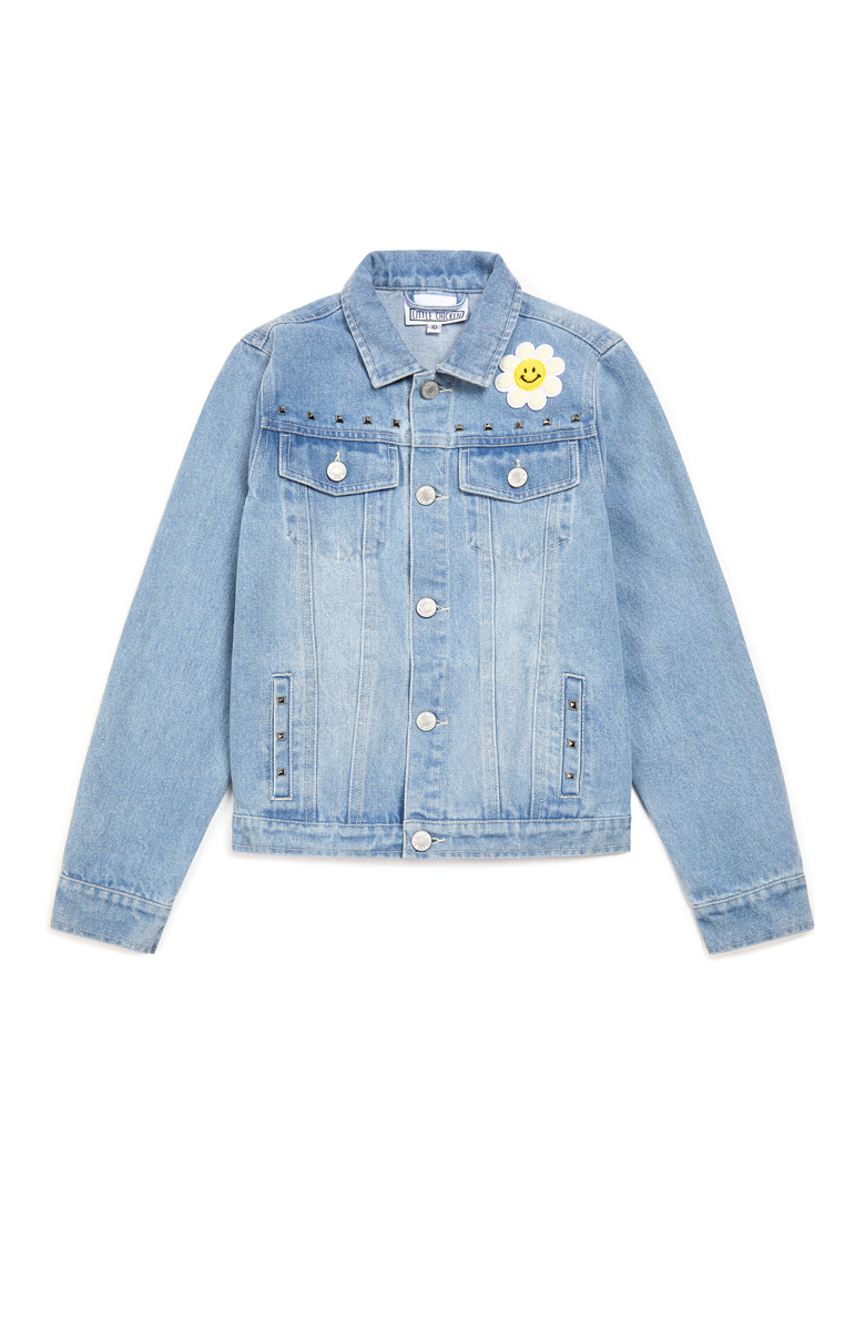Little Chicken Girls' Denim Jacket With Studs & Patches, Main, color, Light Denim