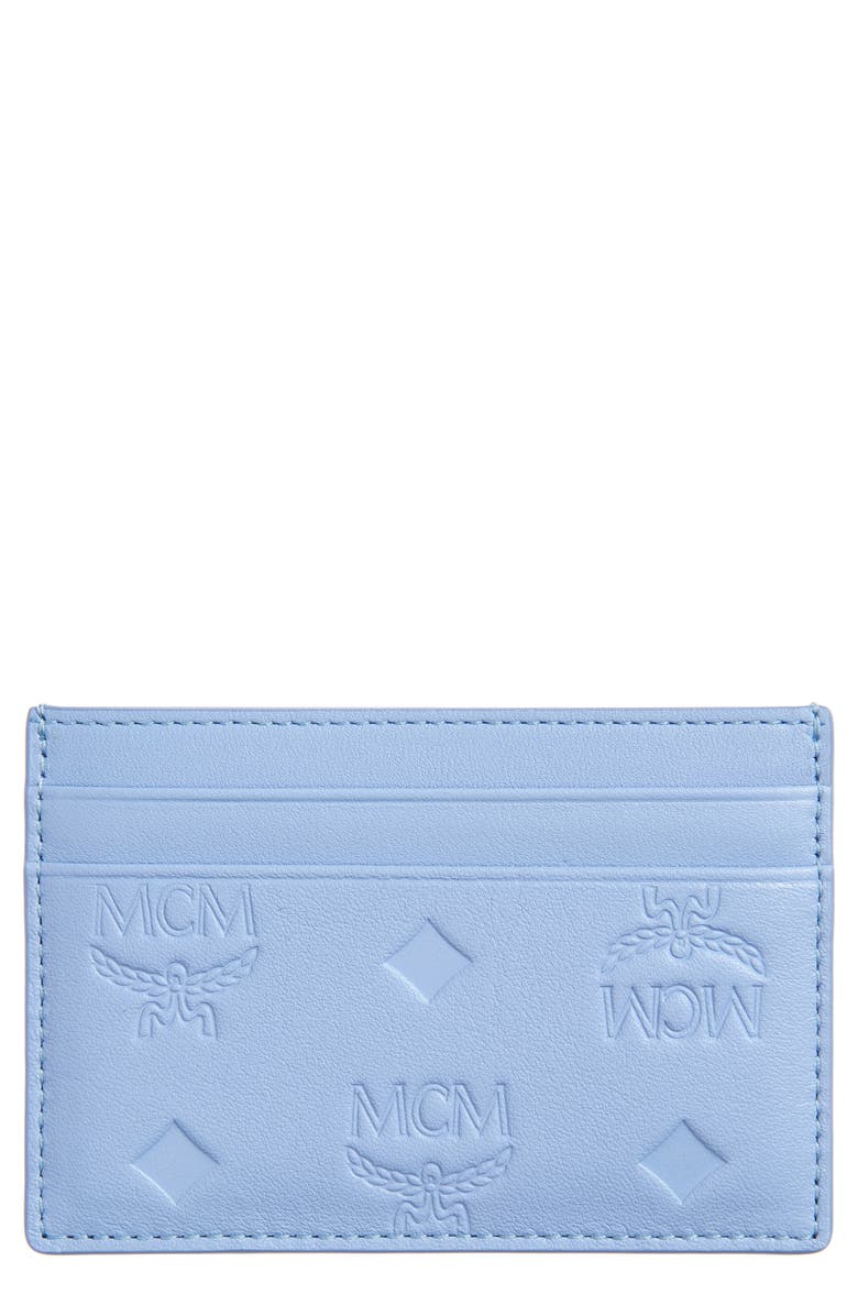 MCM Aren Logo Embossed Leather Card Case, Main, color,