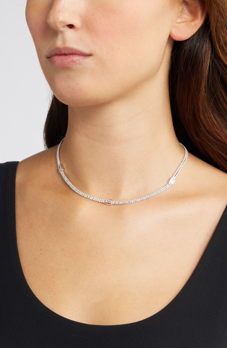 Nordstrom Accent Cubic Zirconia Tennis Necklace, Alternate, color, Clear- Silver