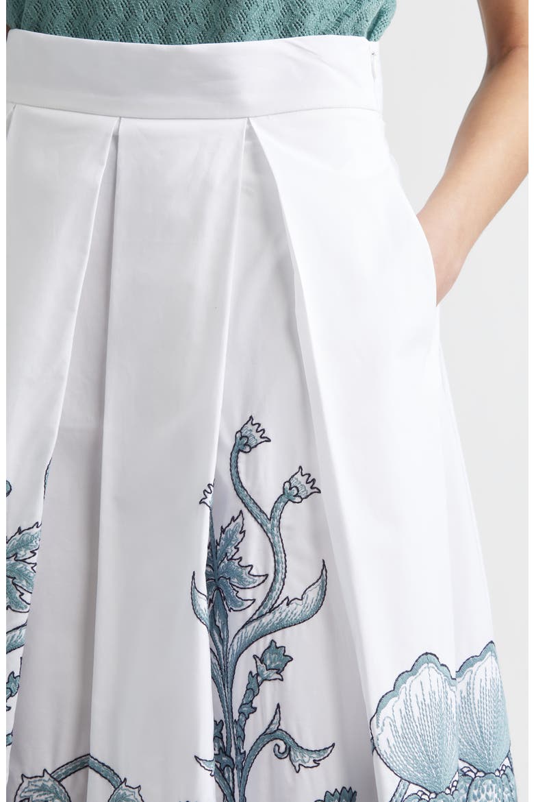 Floral Embroidered Cotton Midi Skirt, Alternate, color, 01-175 WHITE/JADE
