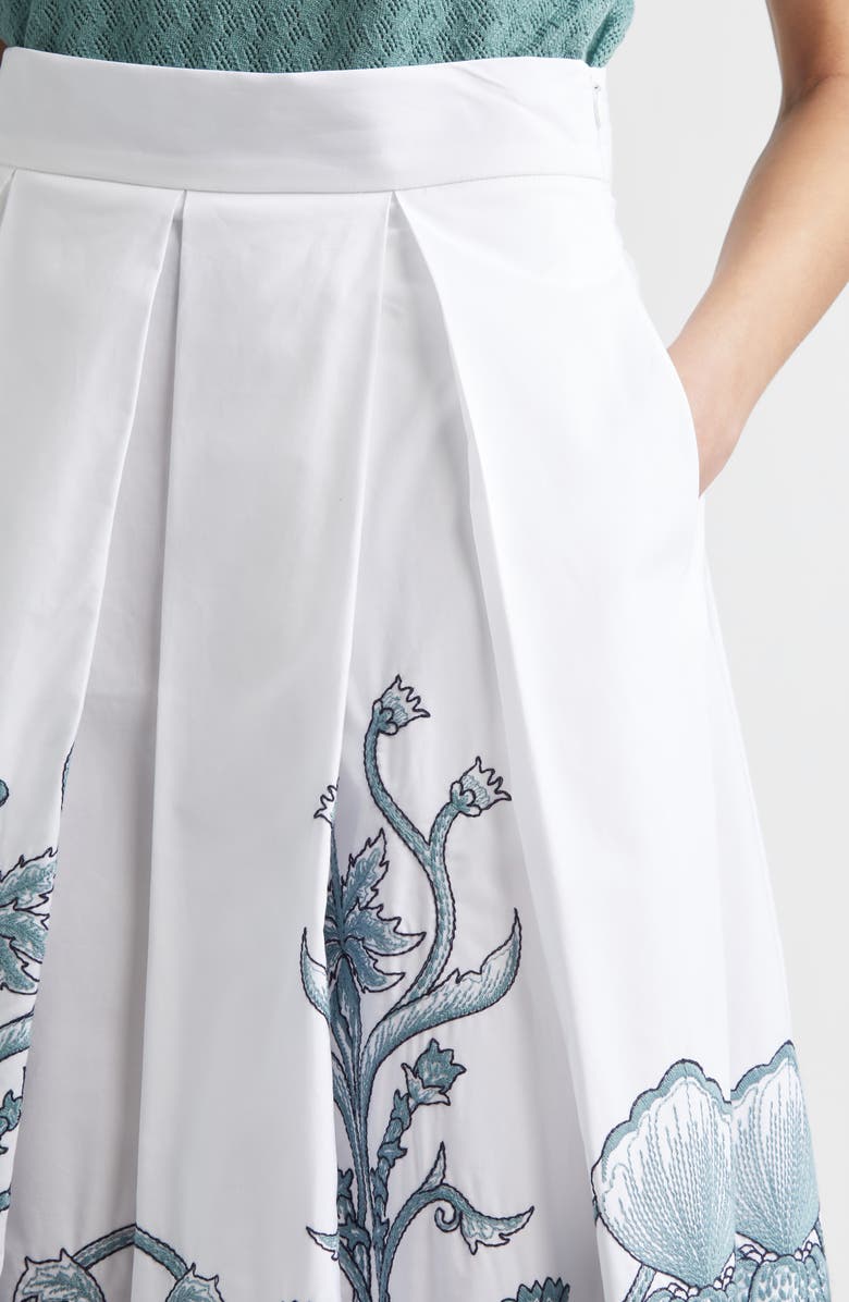 Eleventy Floral Embroidered Cotton Midi Skirt, Alternate, color, 01-175 White/Jade